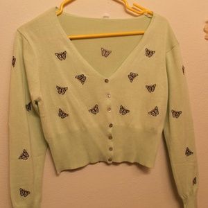 Women's Mint Green Butterfly Medium Cardigan
